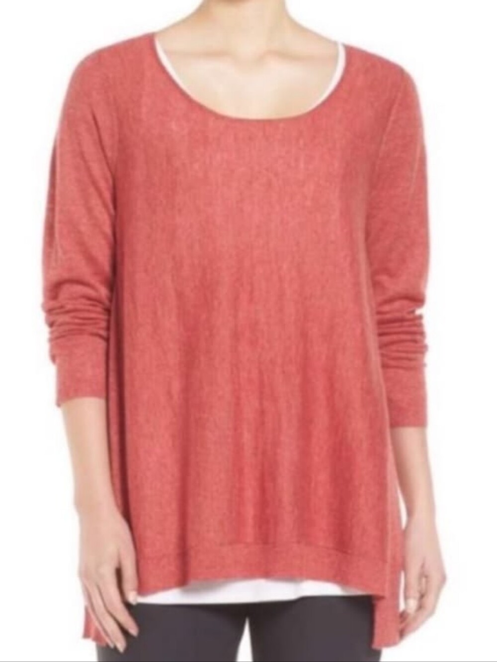 Eileen Fisher Fine Tencel Alpaca Sweater Knit Persimmon Red Size XL Relaxed Fit